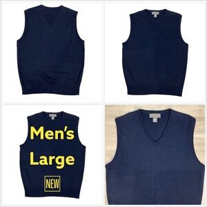 Men’s David Taylor L Large 42 - 44 V-Neck Sweater Vest Navy Blue Pullover NWOT